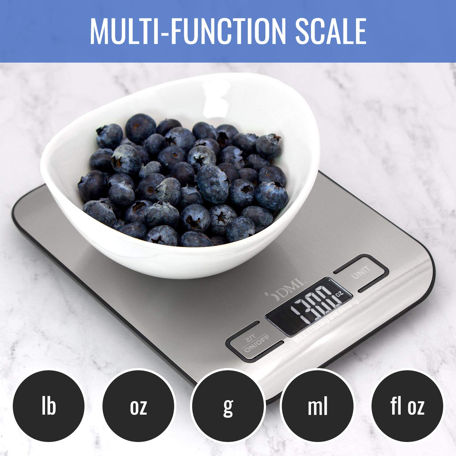 DMI Digital Food Scale and Kitchen Scale for Cooking, Baking and Meal Prep, Withstands up to 11 Pounds of Weight, Measures units between oz, g, mL, lb, oz, 304 Stainless Steel - Image 3