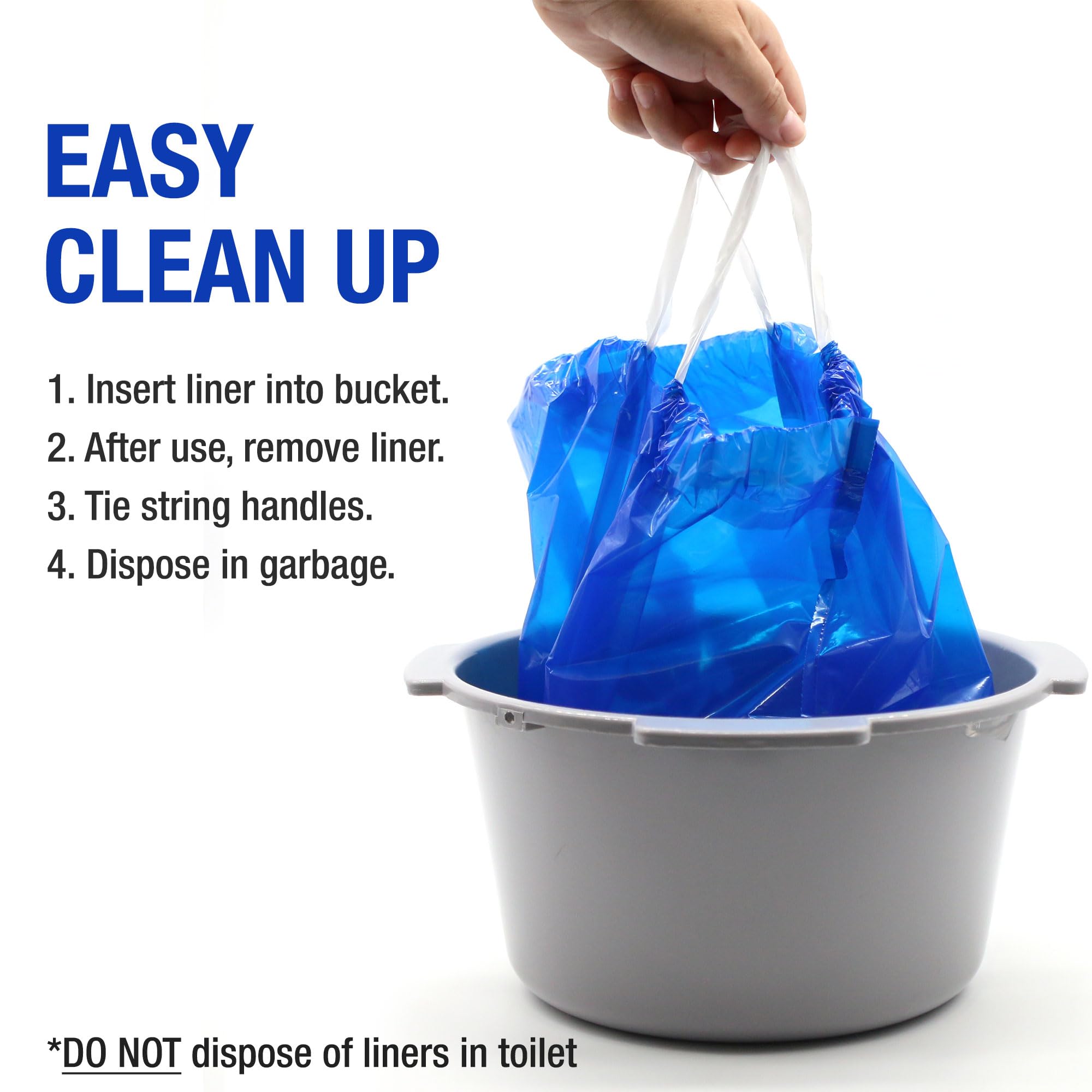 DMI Disposable Commode Liners, Mess Free Clean Up, Easy Tie Handles, Disposable, FSA & HSA Eligible, Dark Blue Color, 7 Pack of 7 liners - Image 3