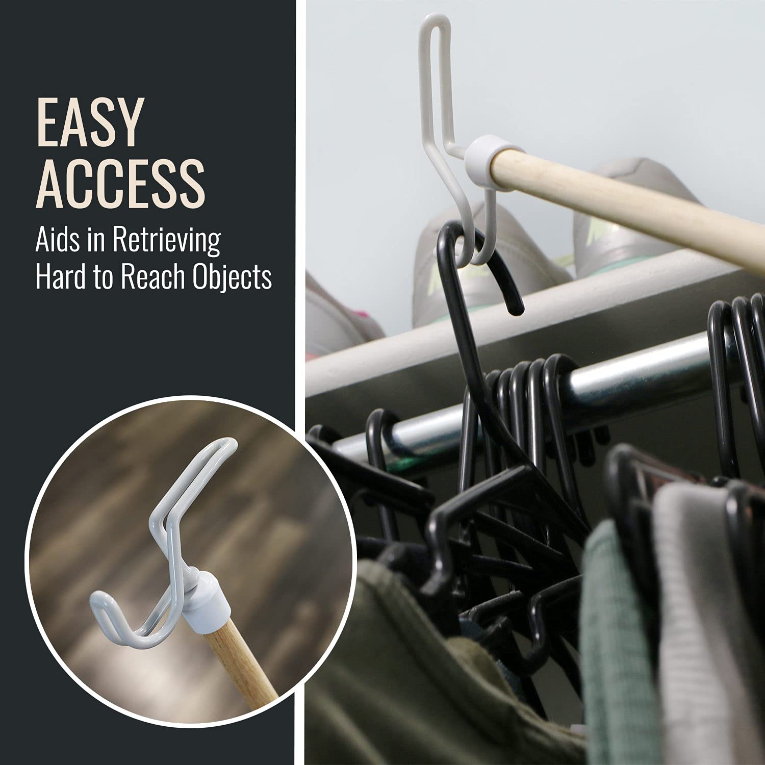 DMI Dressing Stick Wood with Metal and Vinyl Hooks, Lightweight Dressing Aid for Elderly and Handicapped, Zipper Aid, Tool for Retrieving Items, 27 Inches, DMI - Image 4