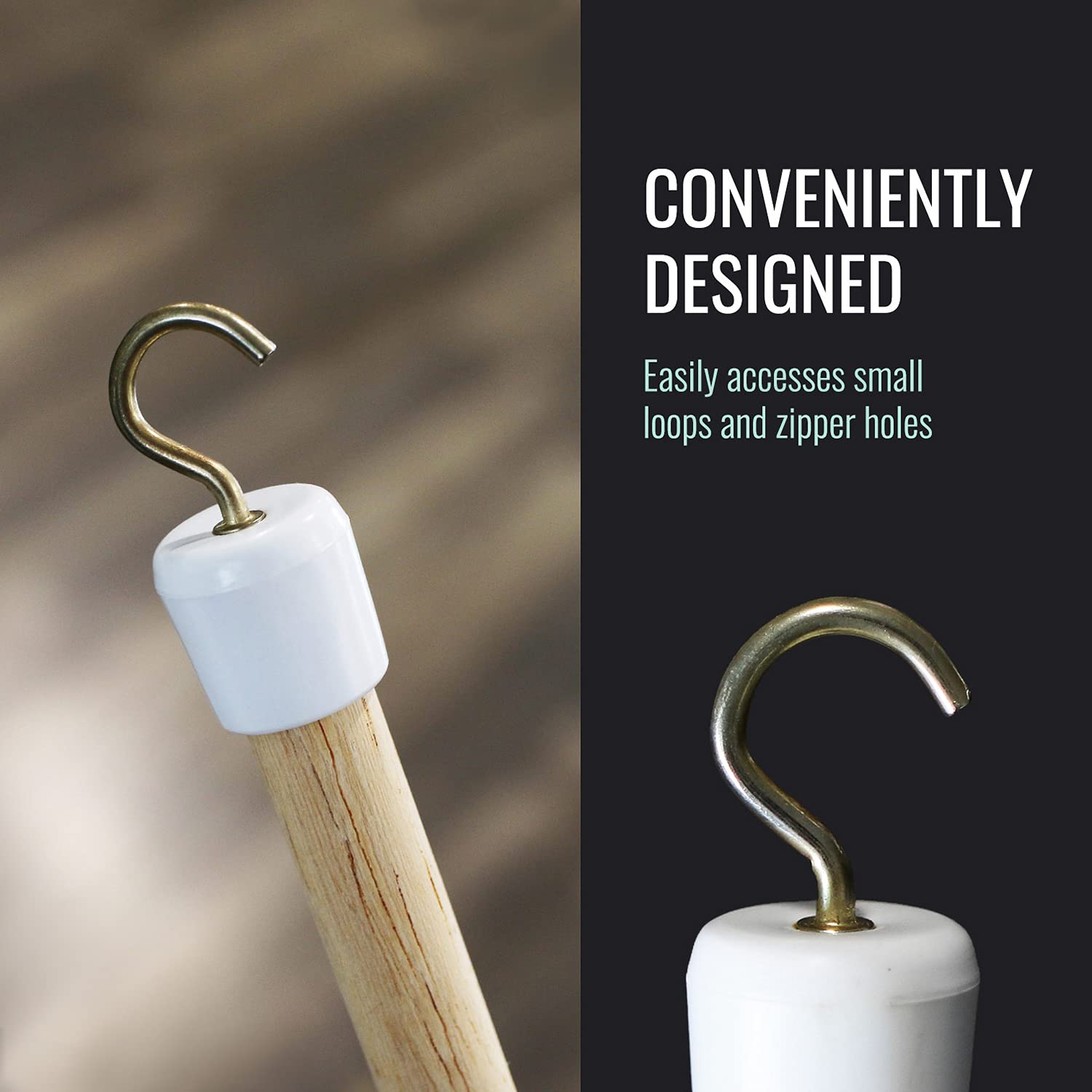 DMI Dressing Stick Wood with Metal and Vinyl Hooks, Lightweight Dressing Aid for Elderly and Handicapped, Zipper Aid, Tool for Retrieving Items, 27 Inches, DMI - Image 7