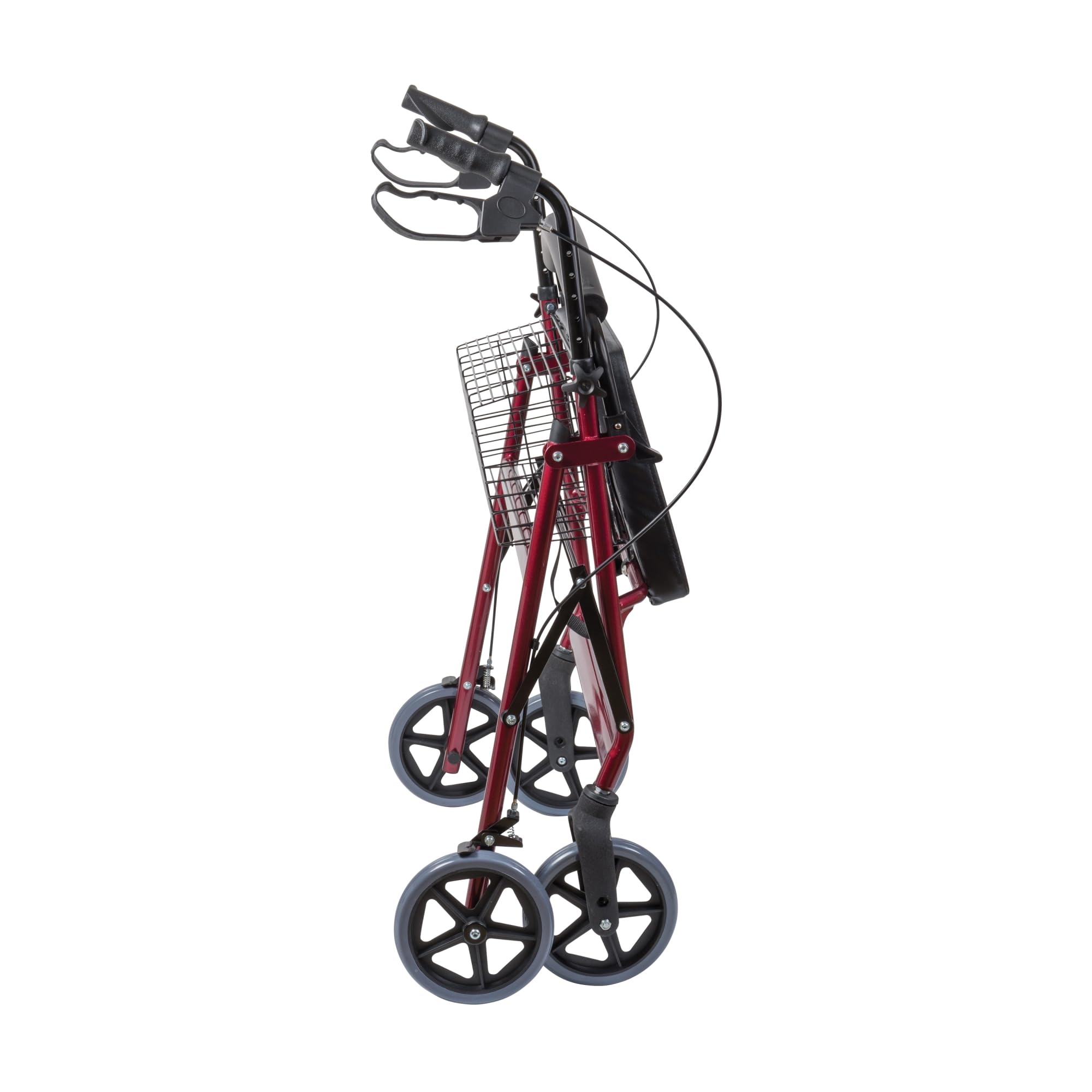 DMI Extra-Wide Heavy Duty Steel Bariatric Mobility Rollator Walker with Seat and Basket, Burgundy, Folding - Image 4