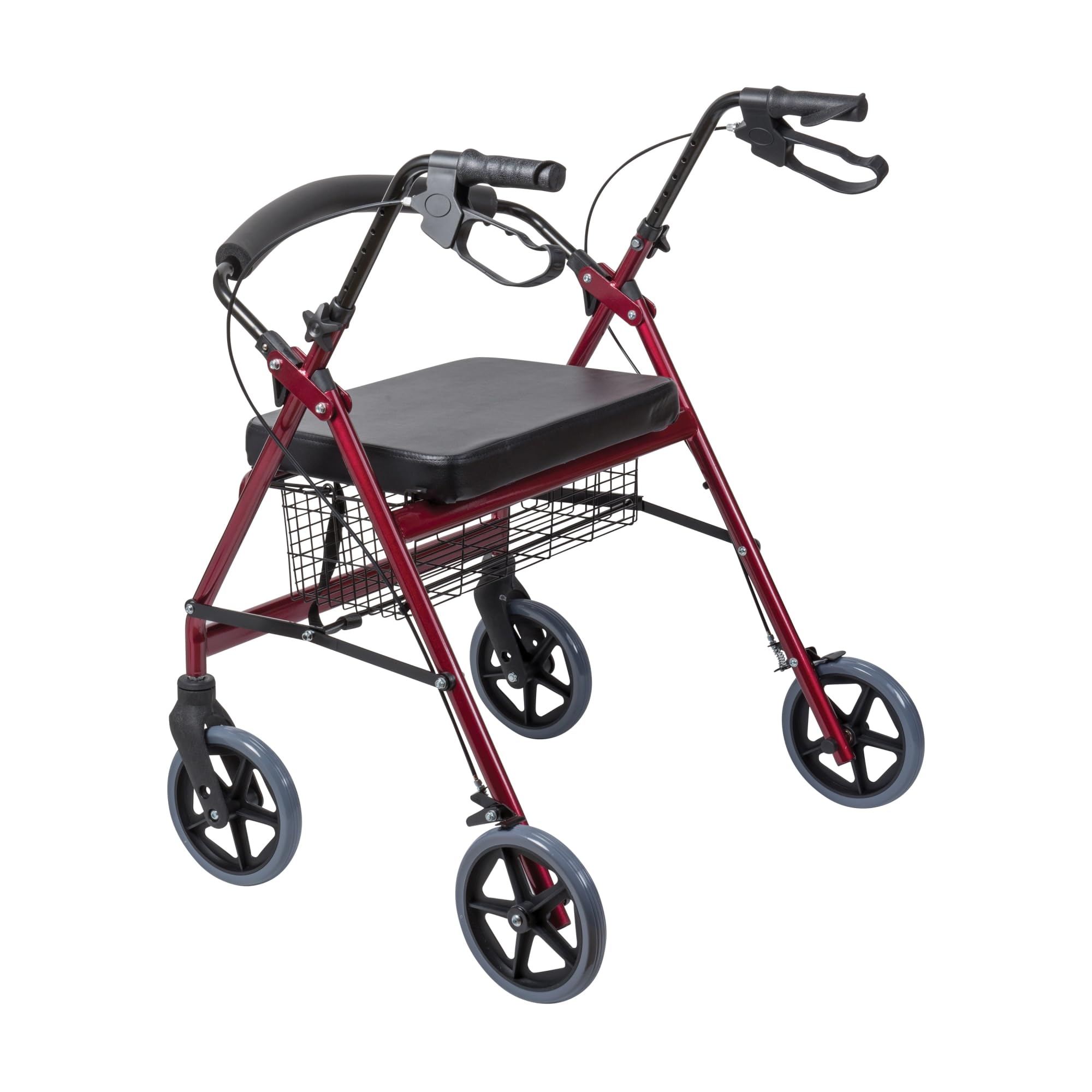 DMI Extra-Wide Heavy Duty Steel Bariatric Mobility Rollator Walker with Seat and Basket, Burgundy, Folding - Image 5