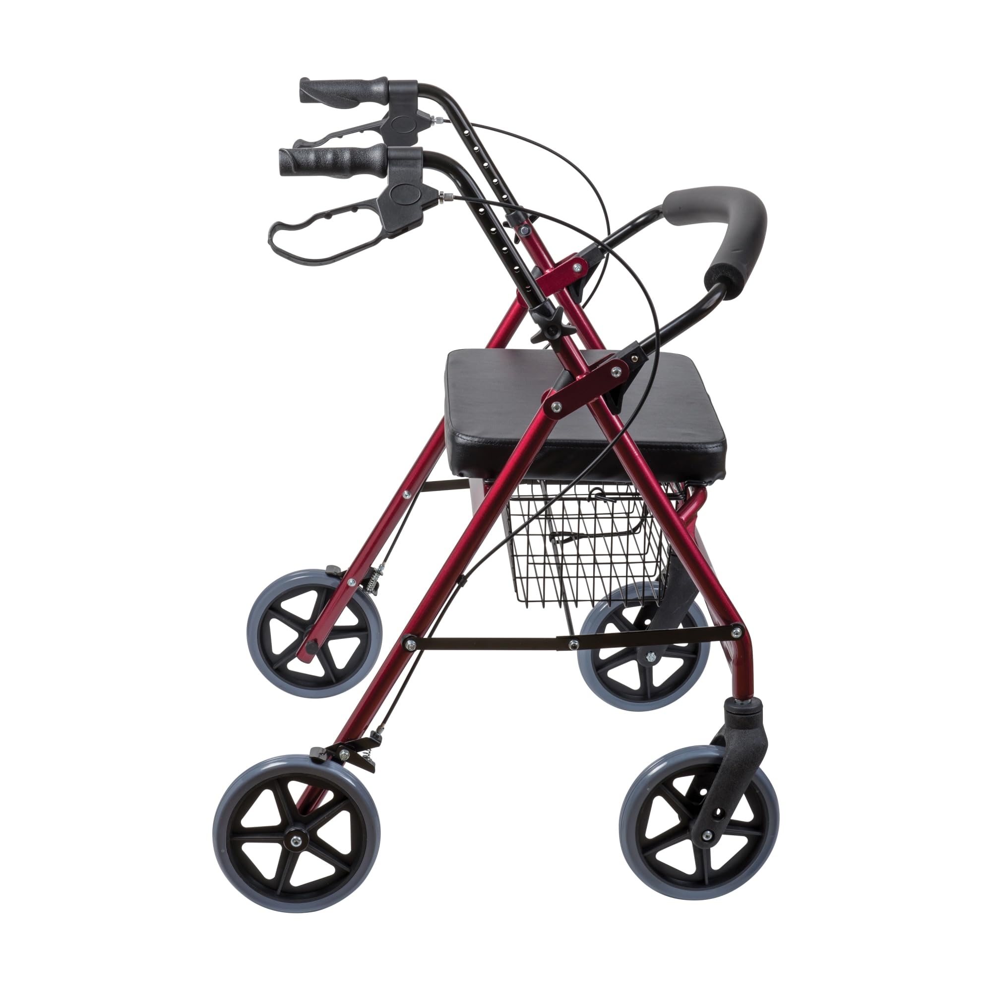DMI Extra-Wide Heavy Duty Steel Bariatric Mobility Rollator Walker with Seat and Basket, Burgundy, Folding - Image 7
