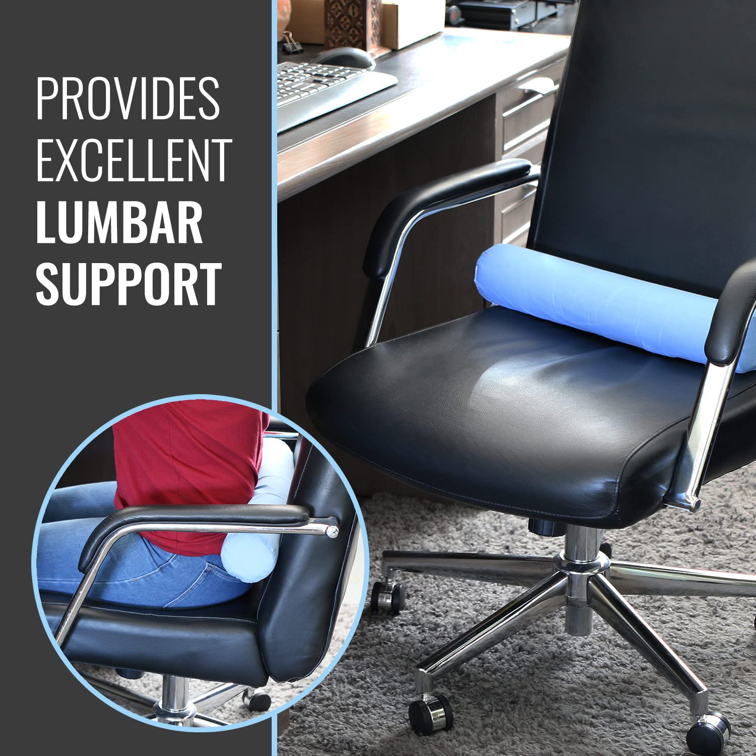 DMI Lightweight Comfort Round Foam Neck Roll Leg Rest Back Support Pillow for Home and Travel, Great for Neck, Back and Under Knees, 3.5 x 19 inches, Blue - Image 4