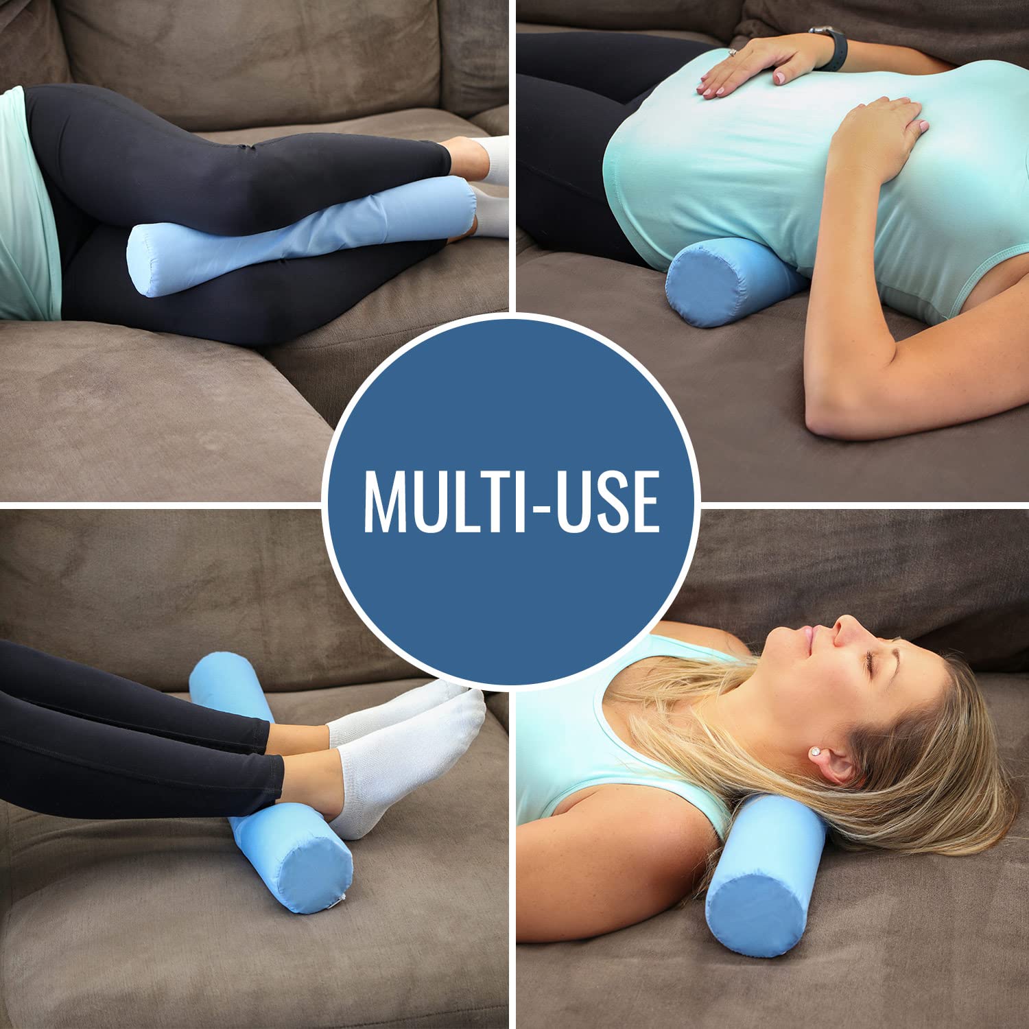 DMI Lightweight Comfort Round Foam Neck Roll Leg Rest Back Support Pillow for Home and Travel, Great for Neck, Back and Under Knees, 3.5 x 19 inches, Blue - Image 5