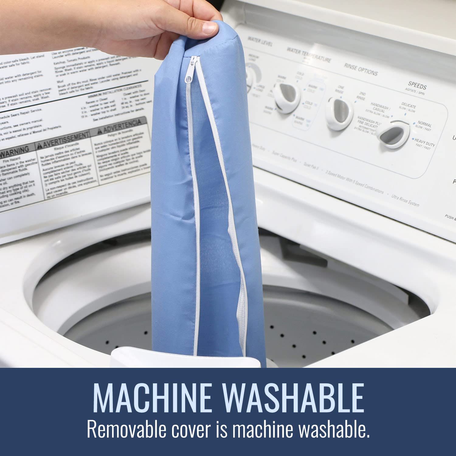 DMI Lightweight Comfort Round Foam Neck Roll Leg Rest Back Support Pillow for Home and Travel, Great for Neck, Back and Under Knees, 3.5 x 19 inches, Blue - Image 6