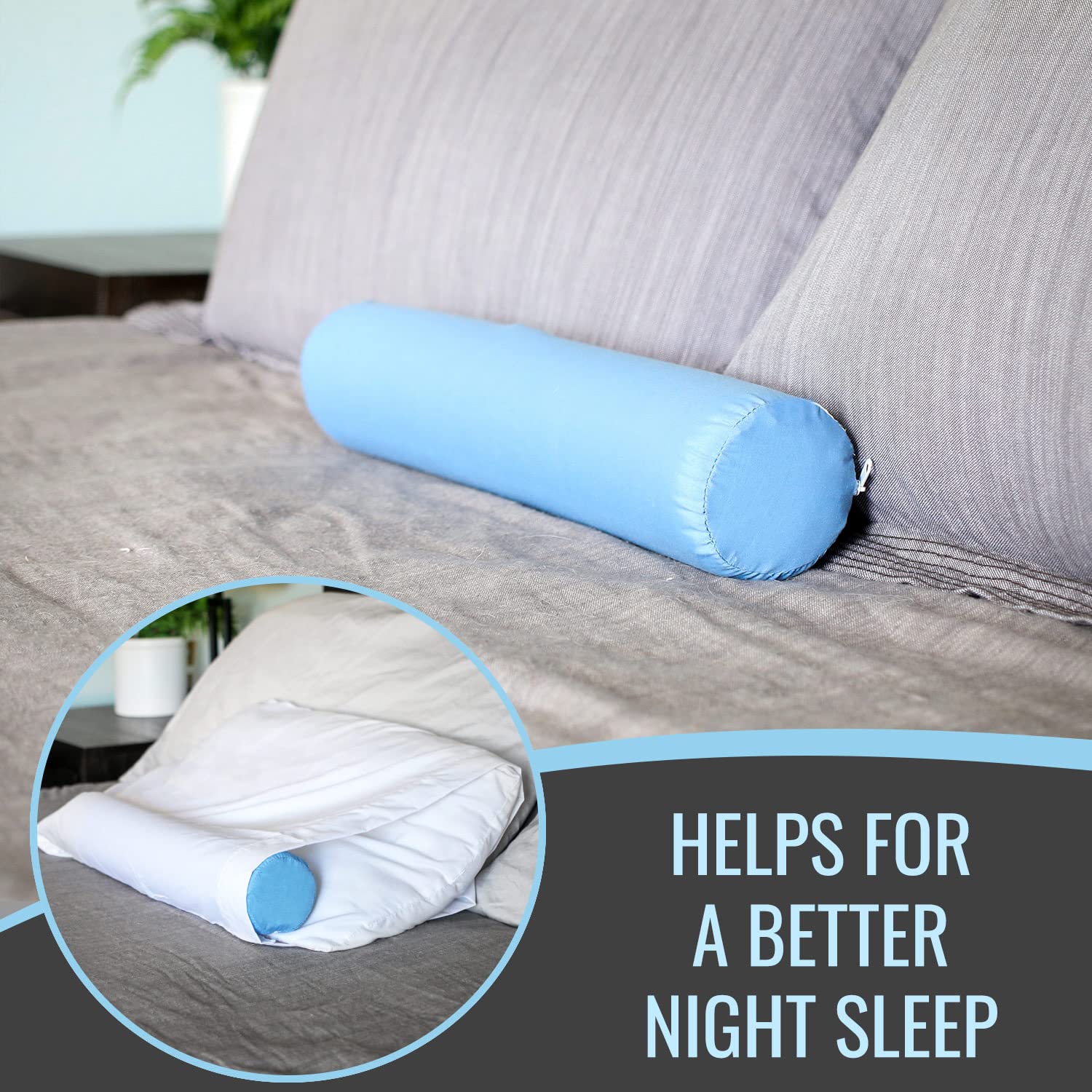 DMI Lightweight Comfort Round Foam Neck Roll Leg Rest Back Support Pillow for Home and Travel, Great for Neck, Back and Under Knees, 3.5 x 19 inches, Blue - Image 7