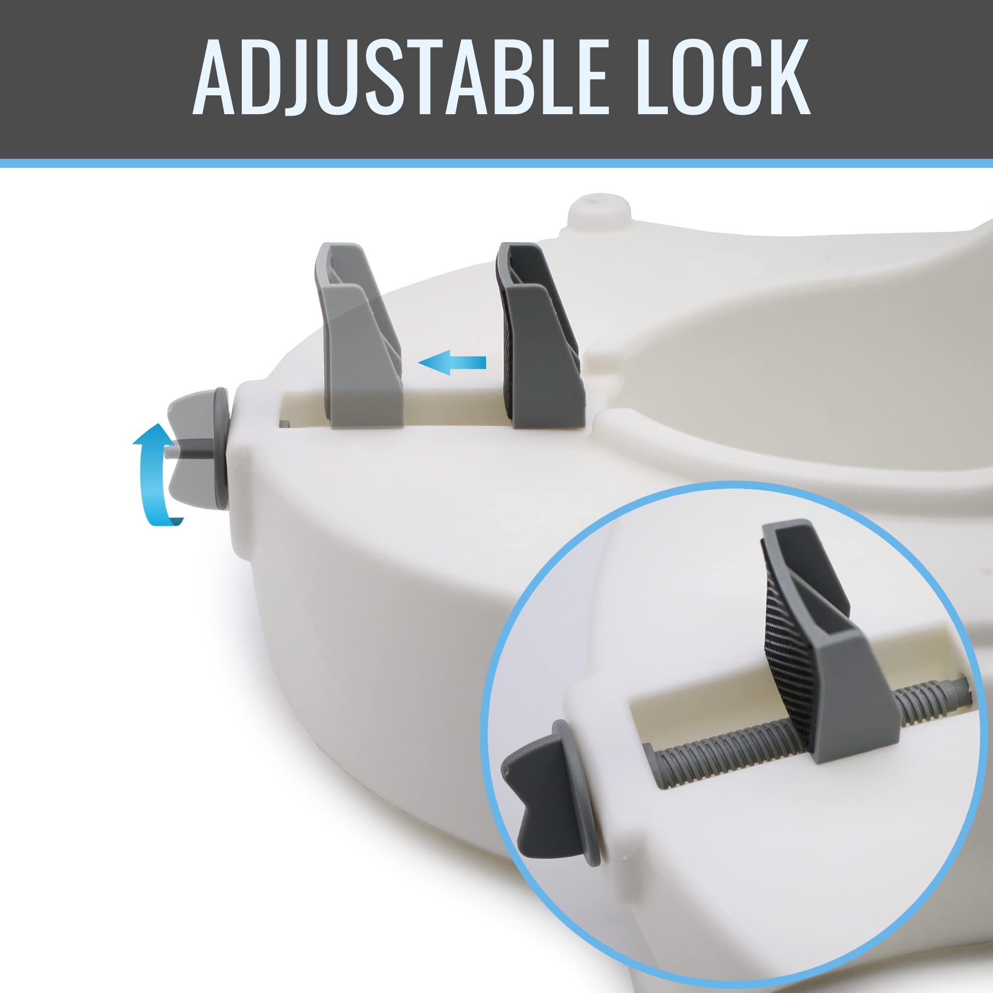 DMI Raised Locking Toilet Seat with Padded Armrests, 350 lb Weight Capacity, 5-Inch Seat Riser for Elderly, Disabled & Post-Surgery Recovery, Fits Most Standard Toilets, White - Image 3