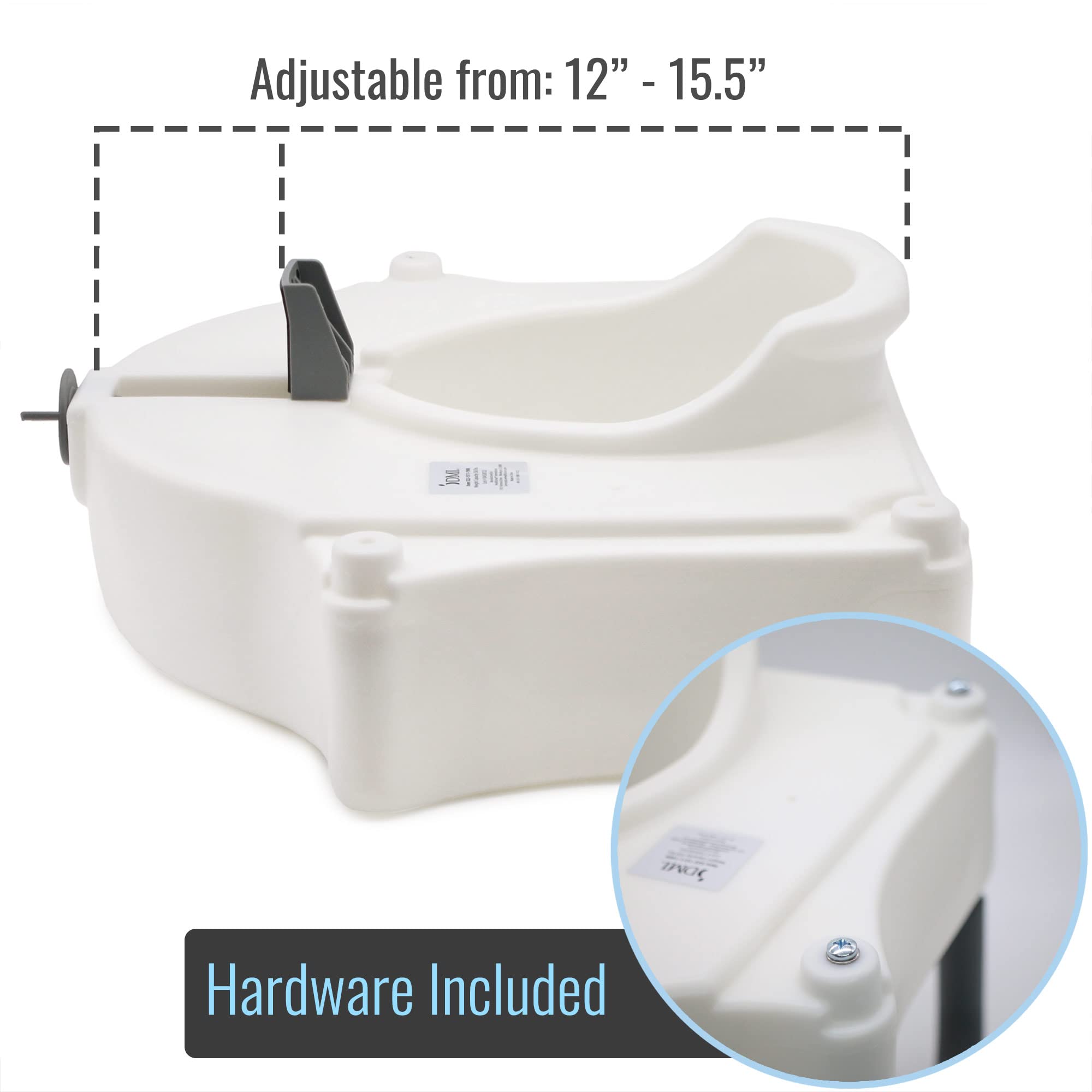 DMI Raised Locking Toilet Seat with Padded Armrests, 350 lb Weight Capacity, 5-Inch Seat Riser for Elderly, Disabled & Post-Surgery Recovery, Fits Most Standard Toilets, White - Image 5