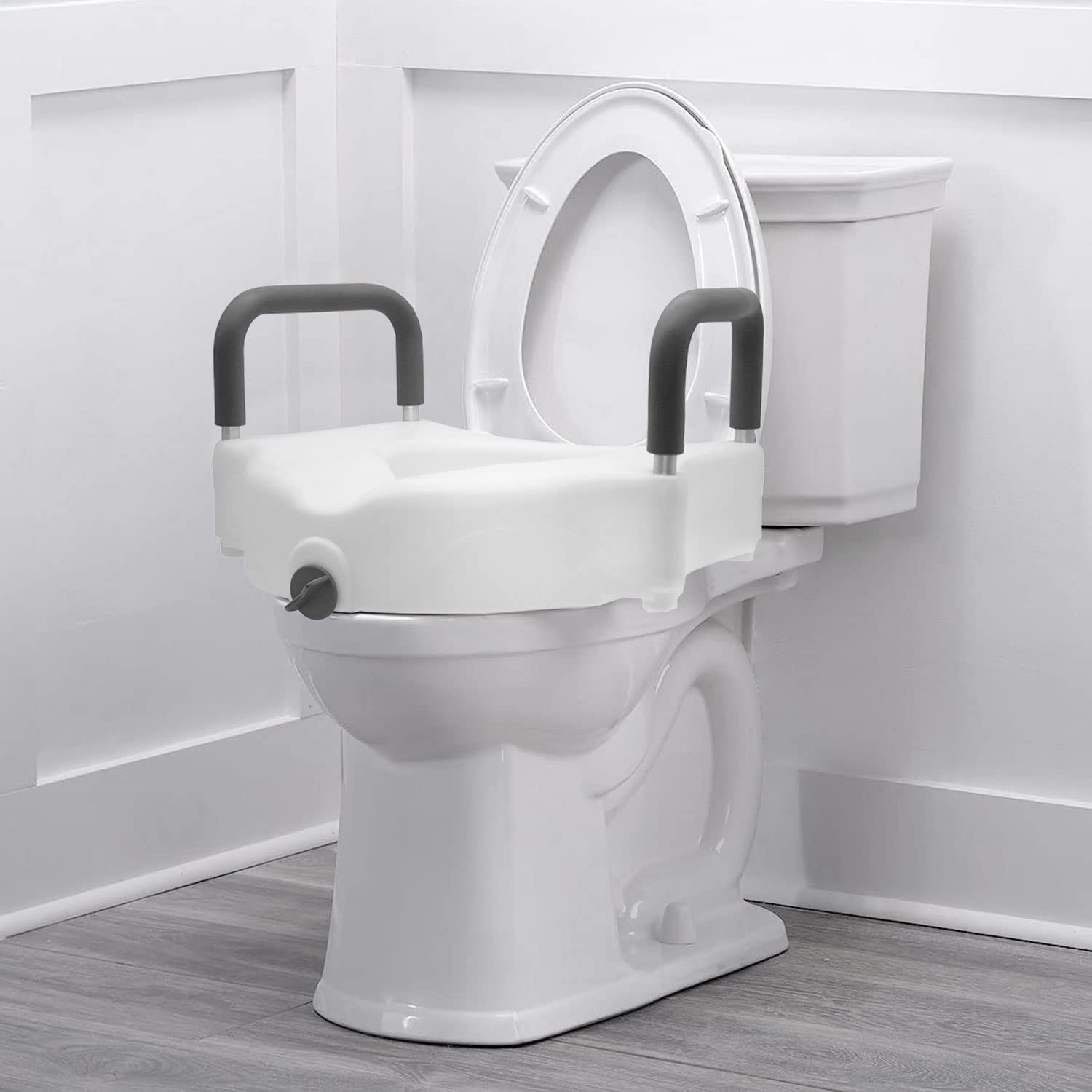 DMI Raised Locking Toilet Seat with Padded Armrests, 350 lb Weight Capacity, 5-Inch Seat Riser for Elderly, Disabled & Post-Surgery Recovery, Fits Most Standard Toilets, White - Image 6