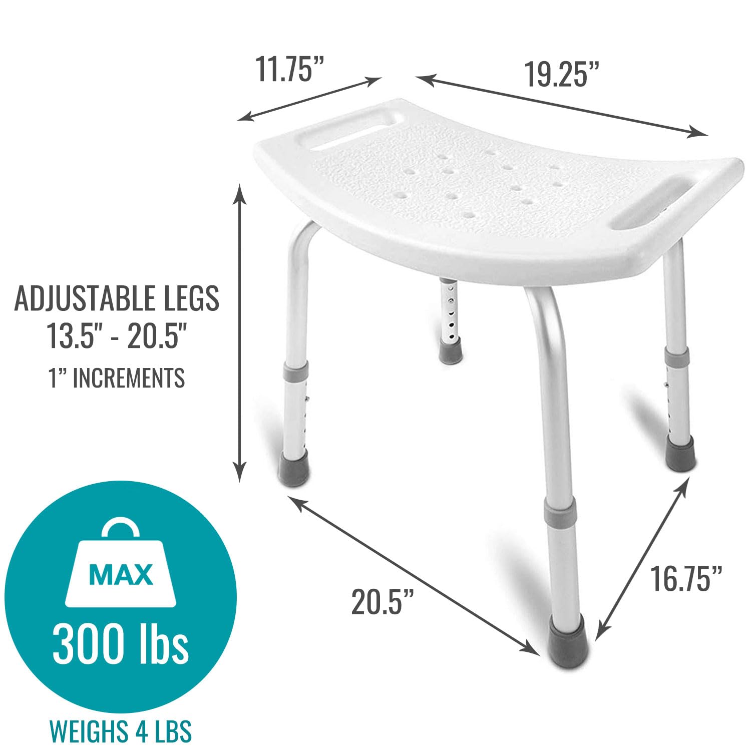 DMI Shower Chair Bath Seat for Tub or Shower Bench for Inside Shower, Made of Non Slip Aluminum with Plastic Seat, No Tools Needed, Adjustable Height, Holds Weight up to 300 Pounds, Bath Bench, White - Image 3