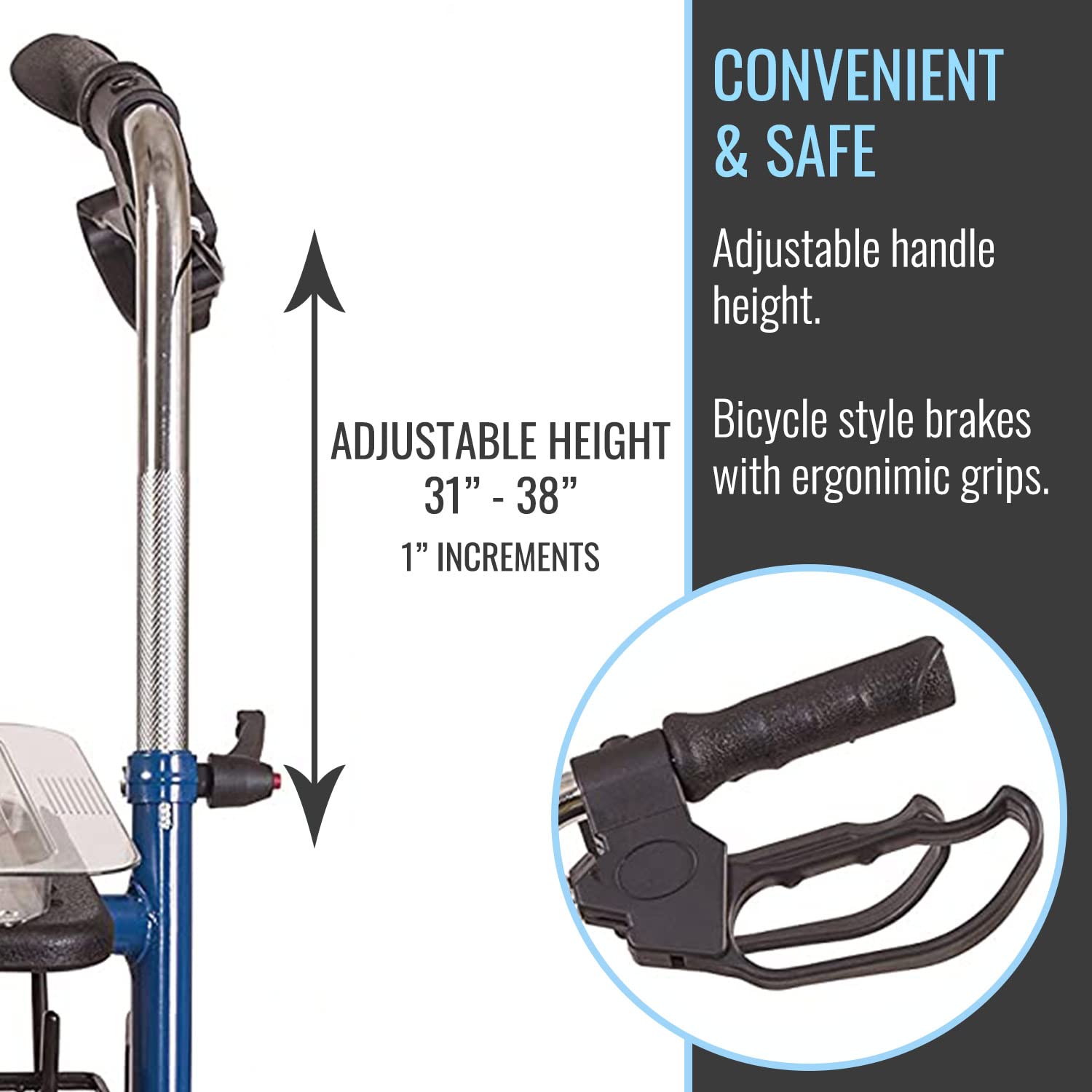 DMI Steel Rollator Walker with Padded Seat, Adjustable Handle Height, Removable Storage Basket, FSA and HSA Eligible, Handbrakes, Blue - Image 6