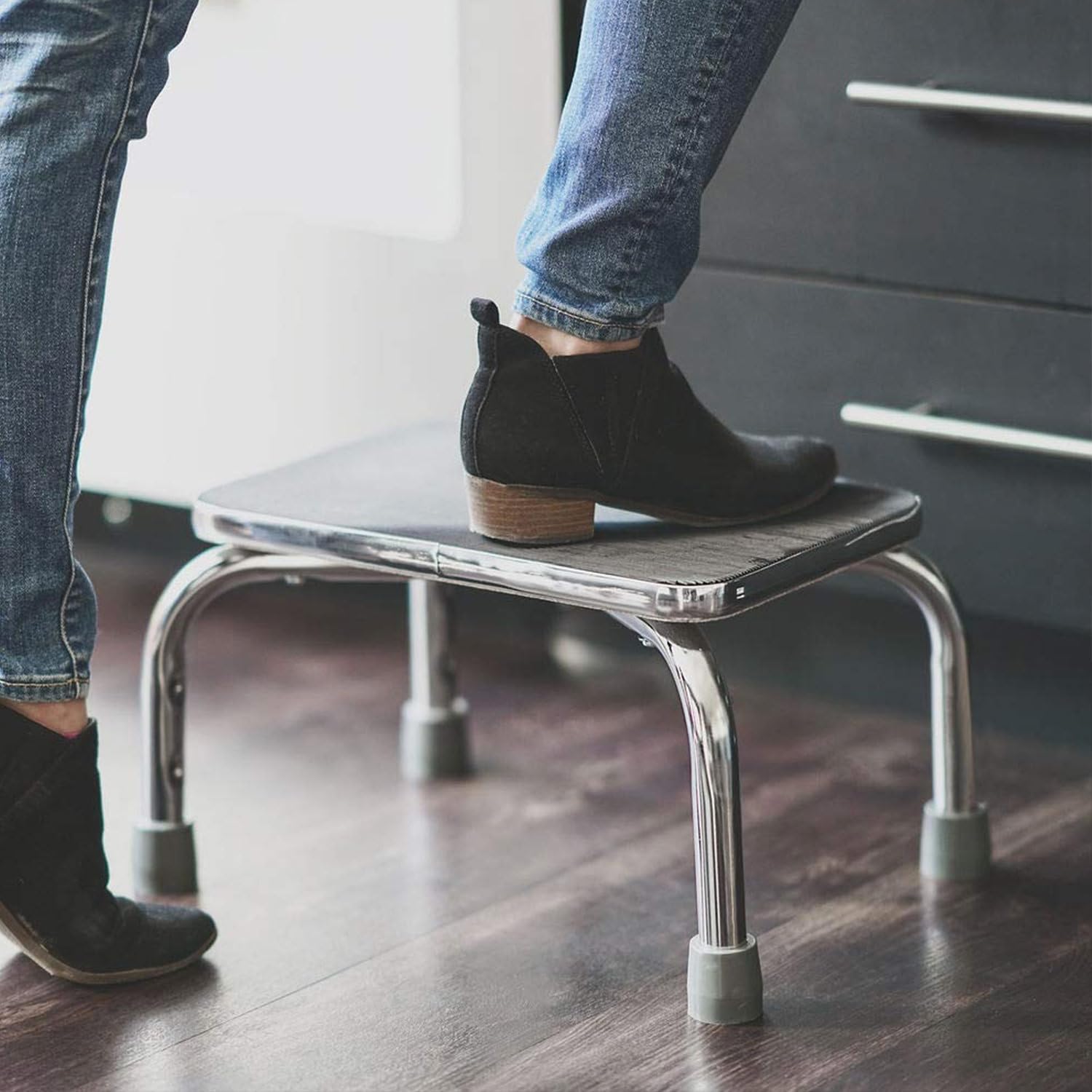 DMI Step Stool with Handle and Non Skid Rubber Platform, Lightweight and Sturdy Stool for Seniors, Adults and Children, Holds up to 300 Pounds with 9.5 Inch Step Up, 17.3"D x 12.3"W x 34"H, Chrome - Image 4