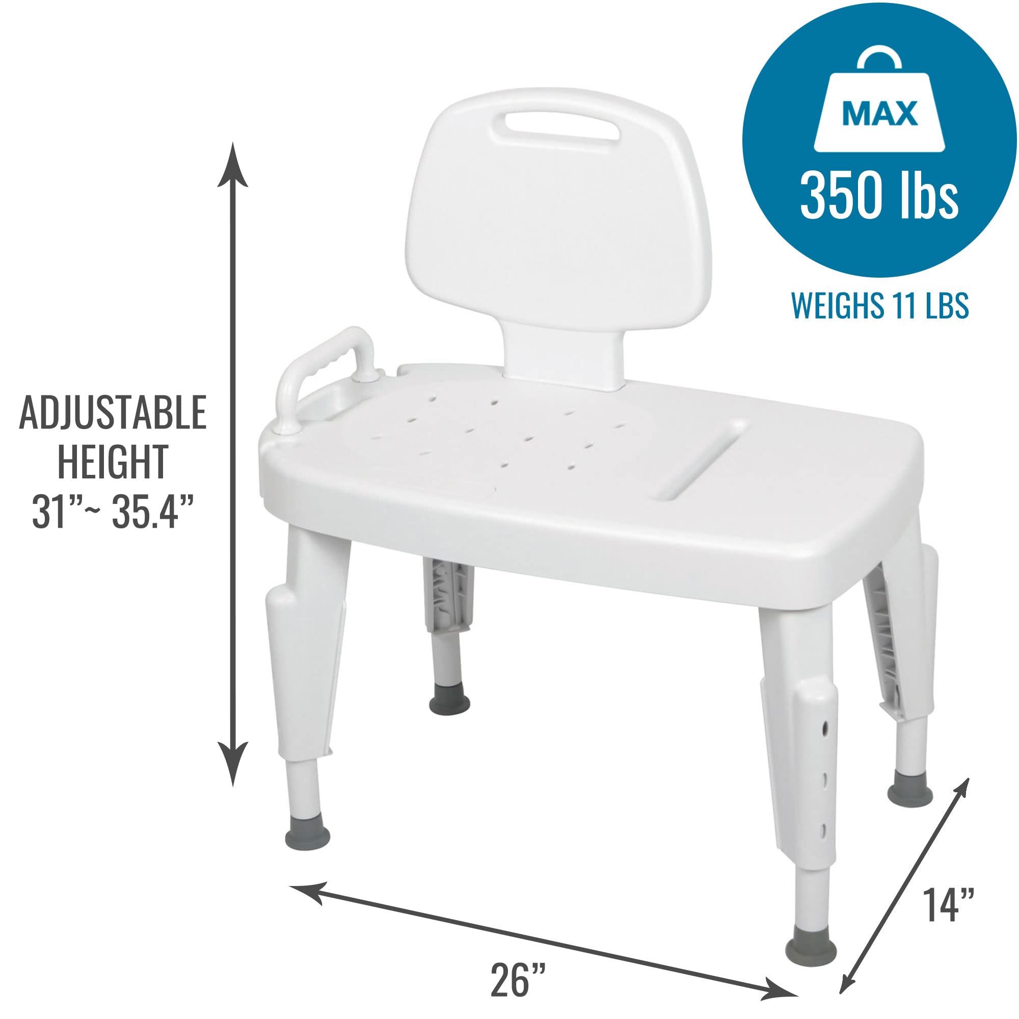 DMI Tool-Free Universal Transfer Bench for Bathtubs & Showers, 350lb Weight Capacity, Adjustable Legs, Secure Handles, FSA & HSA Eligible - Image 5