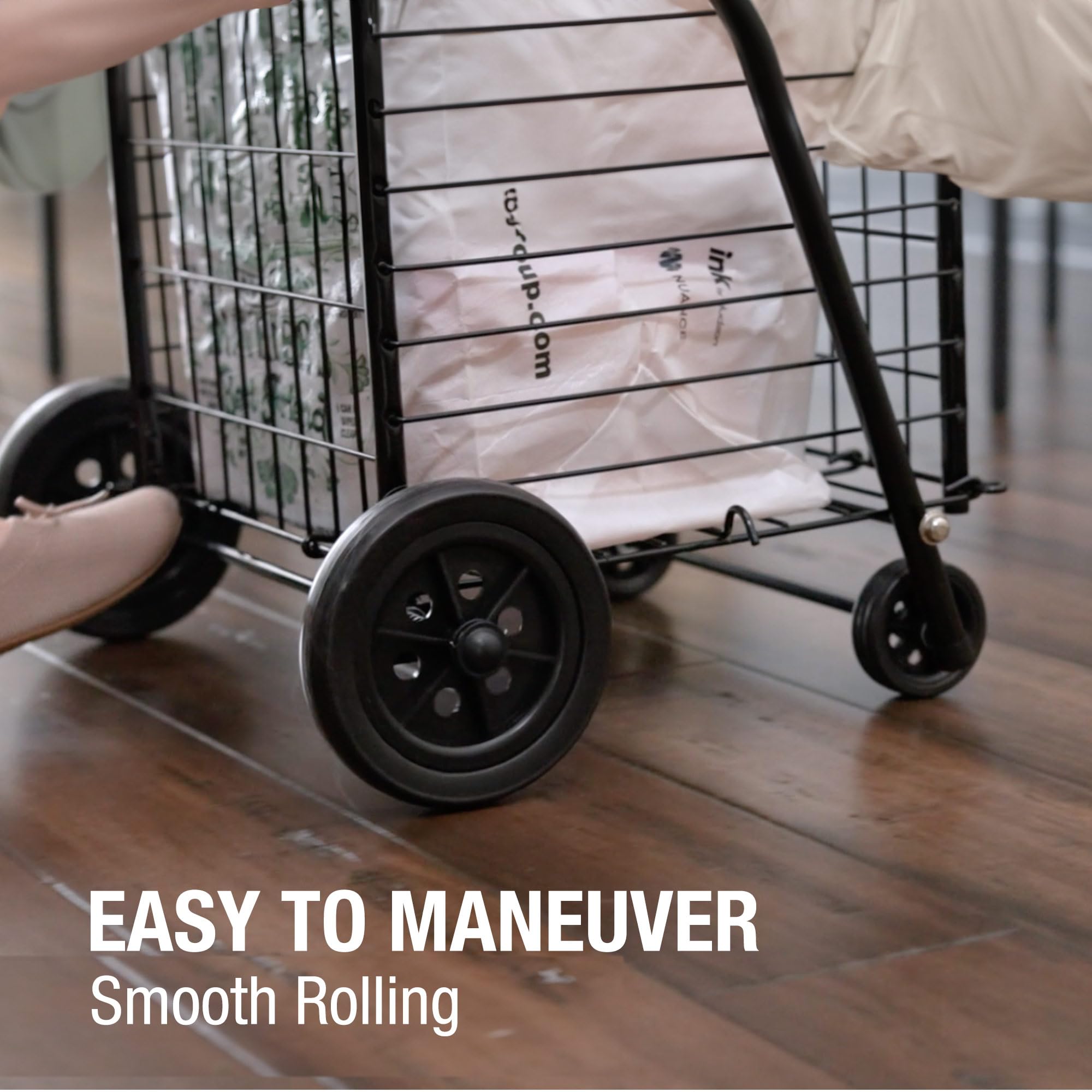 DMI Utility Cart with Wheels to be used for Shopping, Grocery, Laundry and Stair Climber Cart, Weighs 7.5 Pounds but holds up to 90 Pounds, Compact and Foldable, Black - Image 3