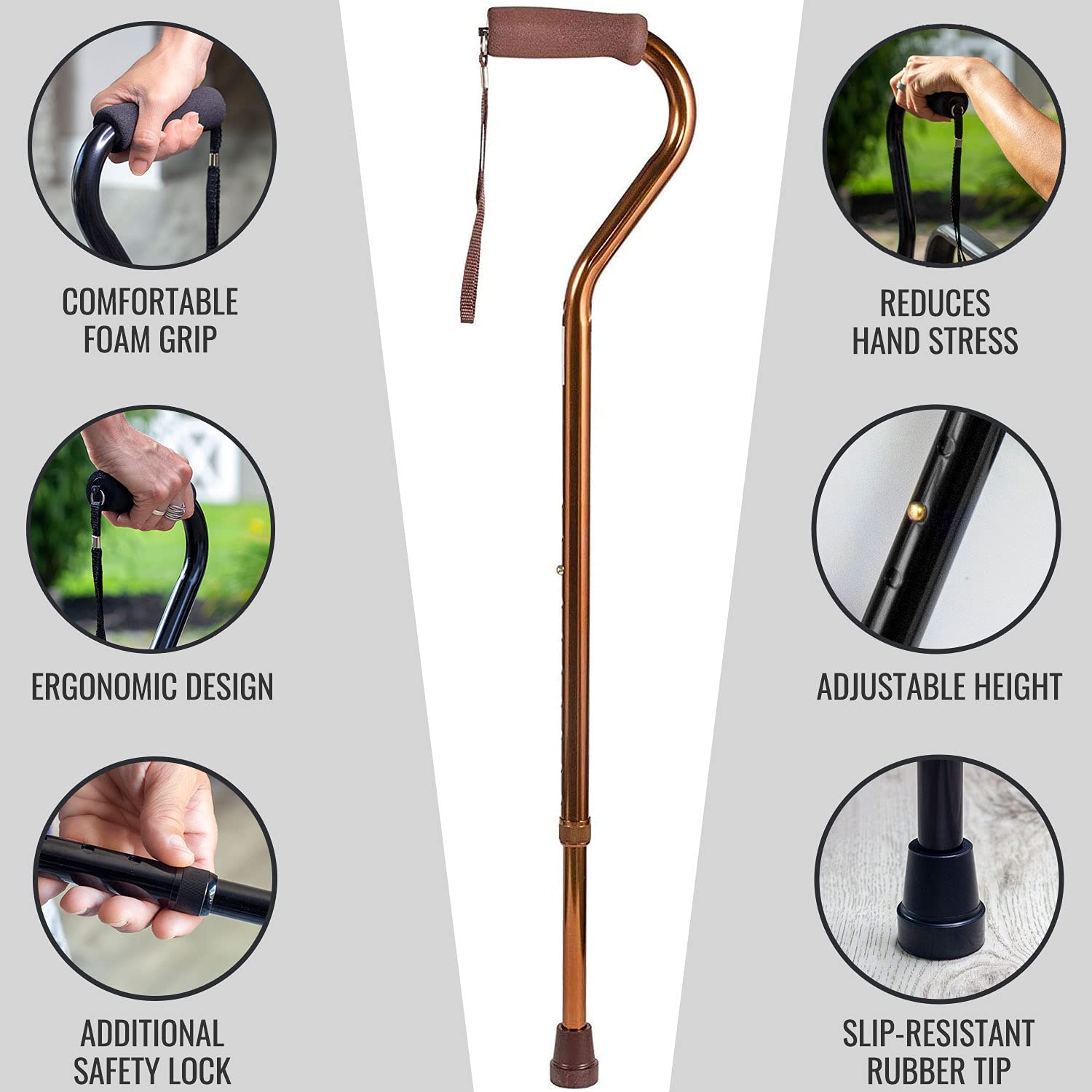 DMI Walking Cane for Adult Men and Women, FSA Eligible, Lightweight and Adjustable, Ergonomic Hand Grip and Wrist Strap - Image 7
