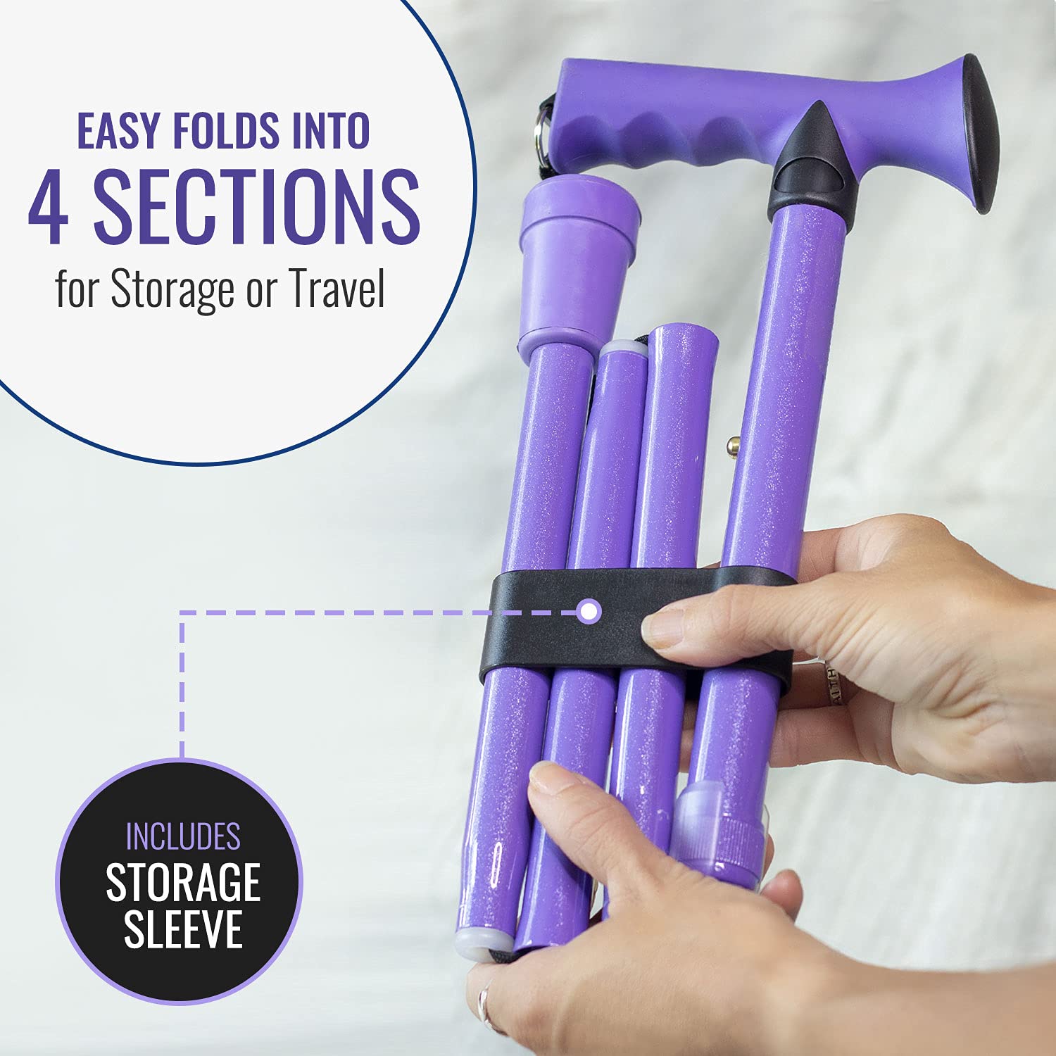 HealthSmart Folding Walking Stick, Soft Comfort Grip Collapsible Walking Stick, Adjustable Folding Walking Cane, FSA HSA Eligible, Lavender - Image 4