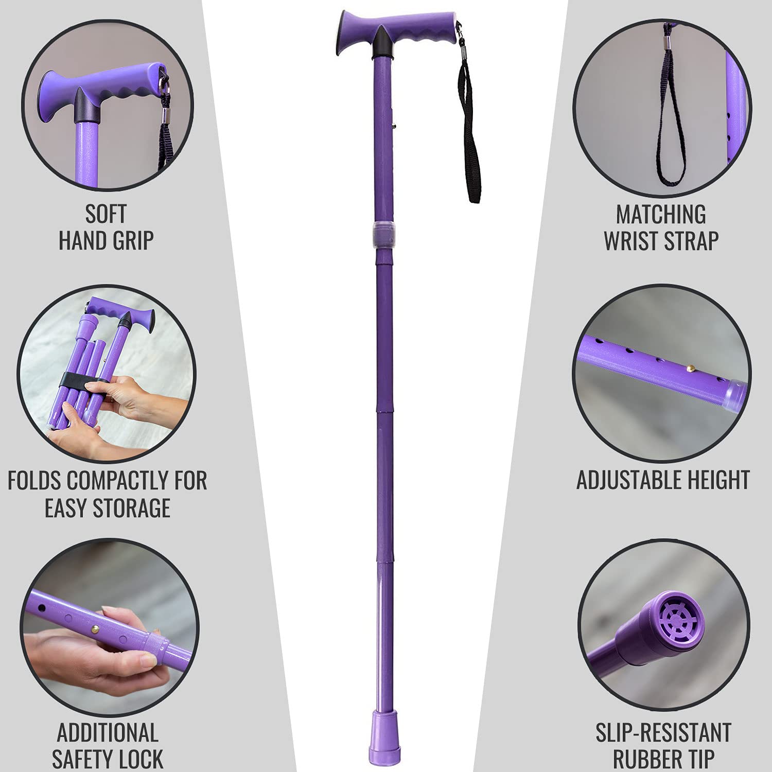 HealthSmart Folding Walking Stick, Soft Comfort Grip Collapsible Walking Stick, Adjustable Folding Walking Cane, FSA HSA Eligible, Lavender - Image 7