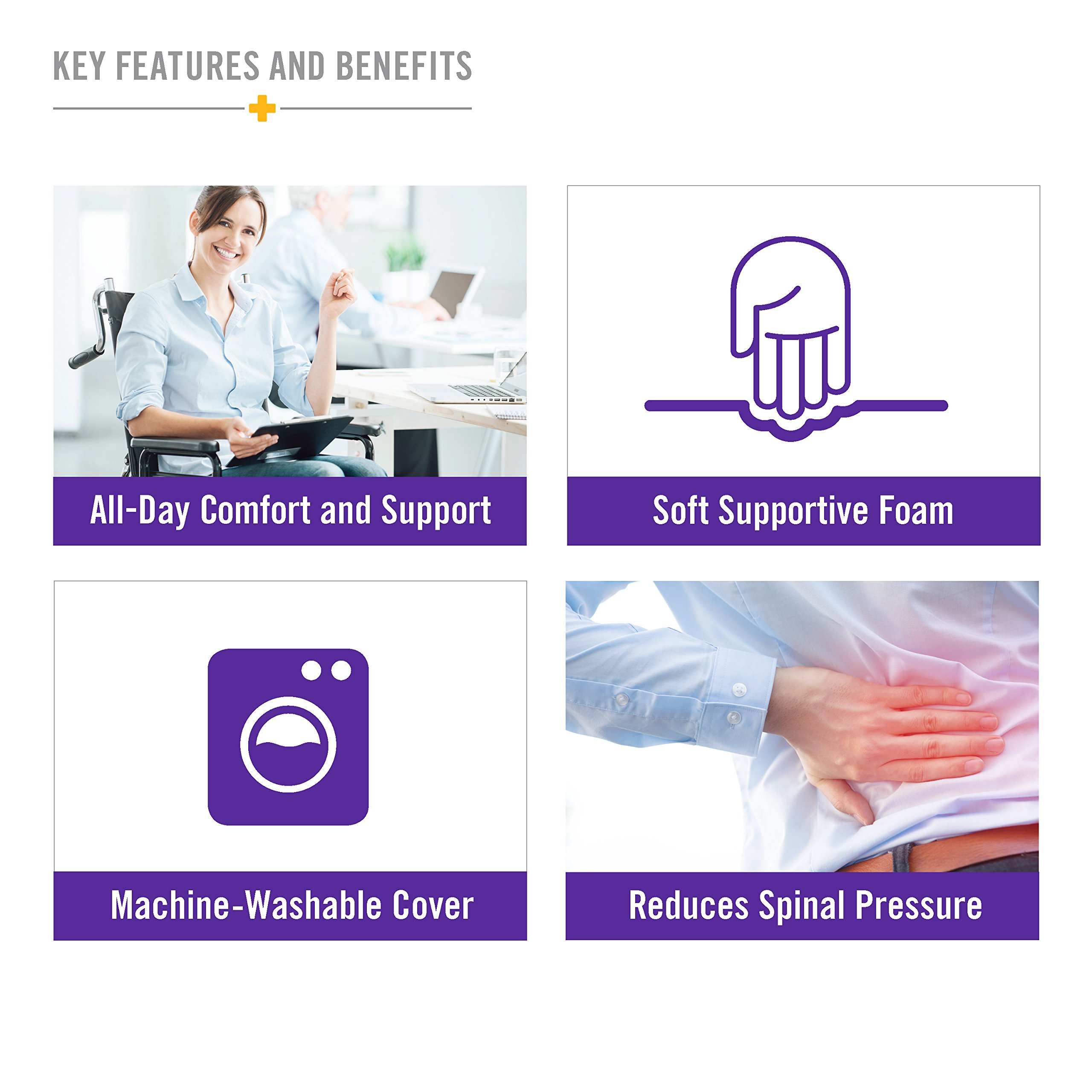 MABIS Natural Pincore Foam Comfort Seat Cushion Support for Chairs and Wheelchairs with Nylon Oxford Cover, 16 x 18 x 3 inches, Black - Image 4