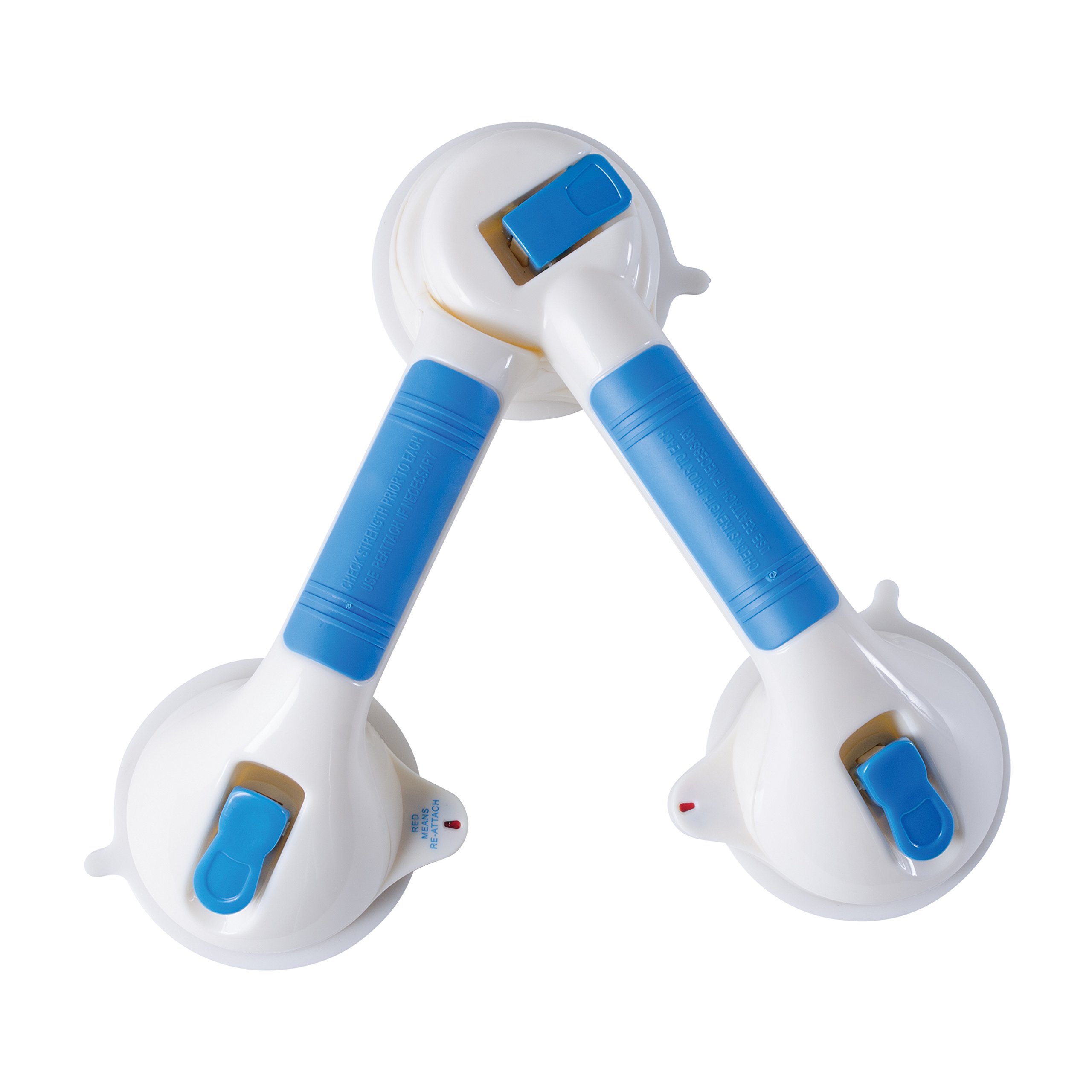 MABIS Shower Grab Bar, Swivel Bathroom Safety Grab Bar, Suction Cup Grab Bar with Safety Indicator, Easy No Tool Assembly, 19.5 Inches, Blue and White - Image 3